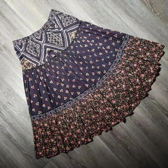 Vintage Navy and Pink Floral Midi Skirt - Picture 8 of 14